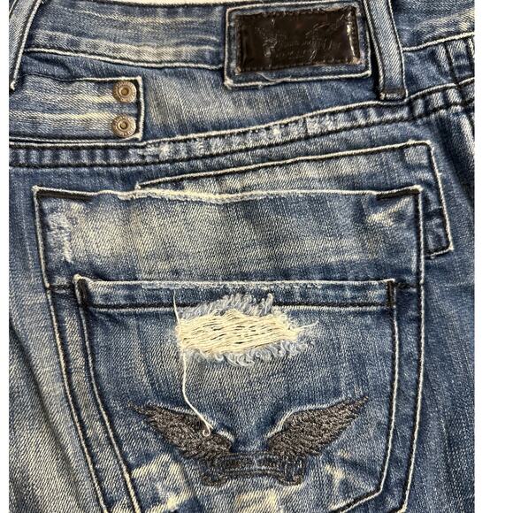 Robin’s Jean Distressed Denim Jeans Wing Back Embroidery Size 40 - Picture 4 of 10